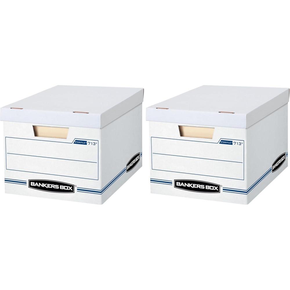 imageBankers Box 6 Pack 0071303 STORFILE Basic Duty File Storage Boxes Standard Assembly Liftoff Lid LetterLegal WhiteBlue12 pack
