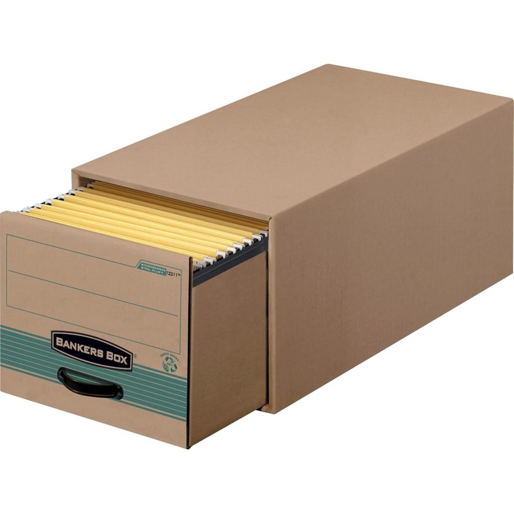 imageBankers Box 6 Pack STORDRAWER STEEL PLUS 100 Recycled Extra Space Saving Filing Cabinet Stacks 5 High Letter KraftGreen