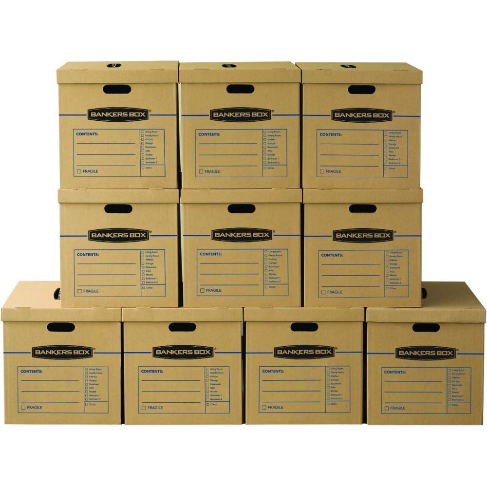 imageBankers Box Large Classic Moving Box 10 Pack Reinforced Handles TapeFree Assembly Box with Lid 21in x 17in x 17in 771820210 Pack