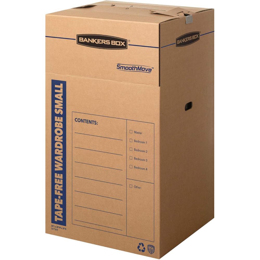 imageBankers Box Short Wardrobe Box 3 Pack TapeFree Design 20in x 20in x 34in 7710401TapeFree Small
