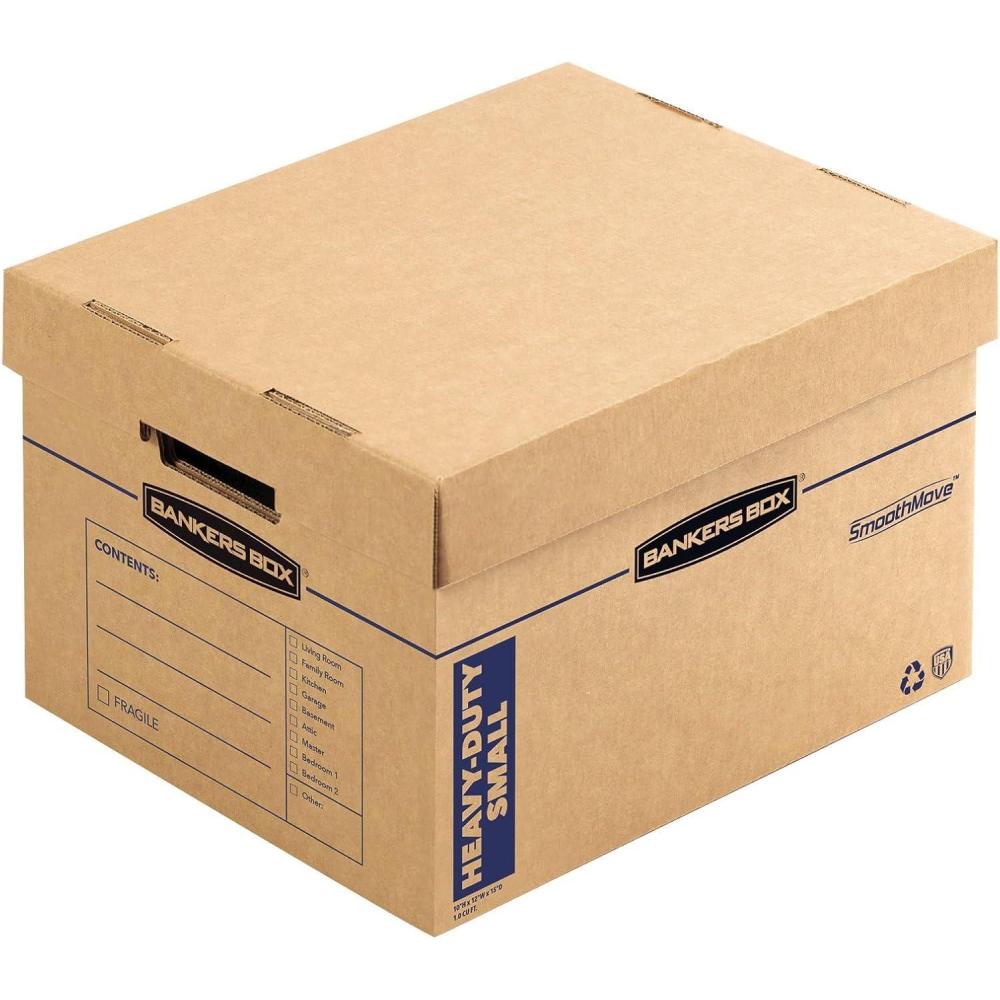 imageBankers Box Small Heavy Duty Moving Box 8 Pack Reinforced Handles TapeFree Assembly Box with Lid 15in x 12in x 10in 7710201Small