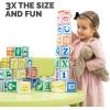 Bankers Box at Play Cardboard ABC/123 Building Learning Blocks, 50 Pack, Larger 3″x 3″ Montessori Toy Blocks for Kids and Families(ABC/123 Learning Blocks 50pk)