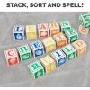 Bankers Box at Play Cardboard ABC/123 Building Learning Blocks, 50 Pack, Larger 3″x 3″ Montessori Toy Blocks for Kids and Families(ABC/123 Learning Blocks 50pk)