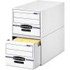 Banker’s Box 6 Pack STOR/DRAWER STEEL PLUS Basic Space Saving Filing Cabinet, Stacks 2 High, Legal, White/Blue