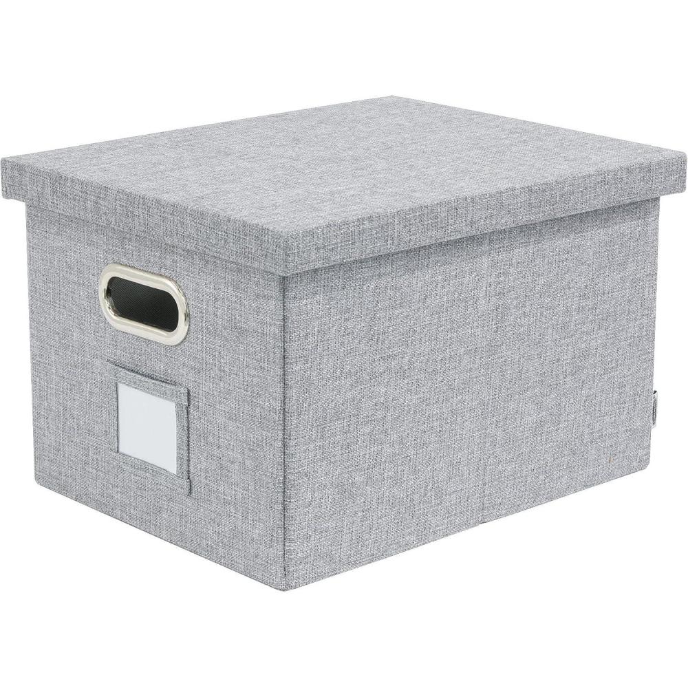 imageBankers Box Foldable Linen Fabric Storage Box with Lid and Metal Handles 15 x 12 x 10